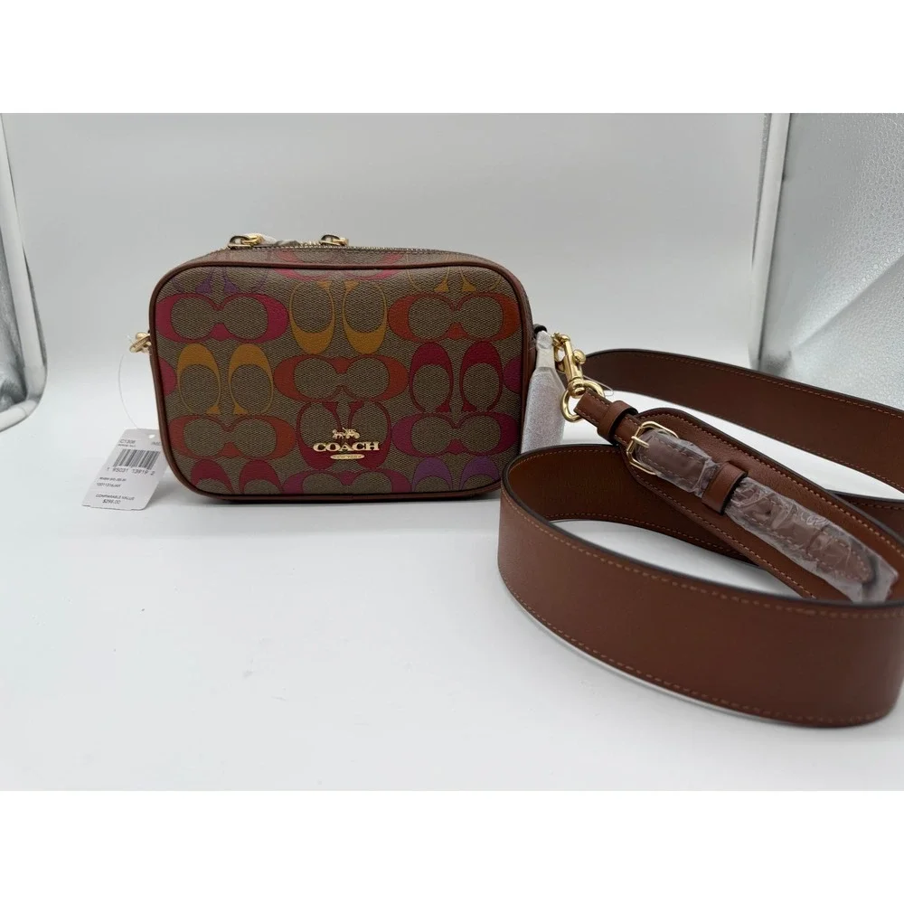 Coach Crossbody Bag Signature Rainbow Canvas Brown Multi‎ NEW
